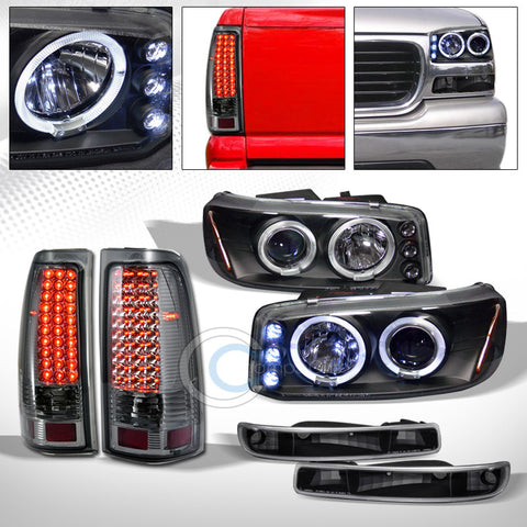 BLACK HALO PROJECTOR HEAD LIGHTS AM+BUMPER+LED TAIL LAMPS SM AW 1999-2003 SIERRA