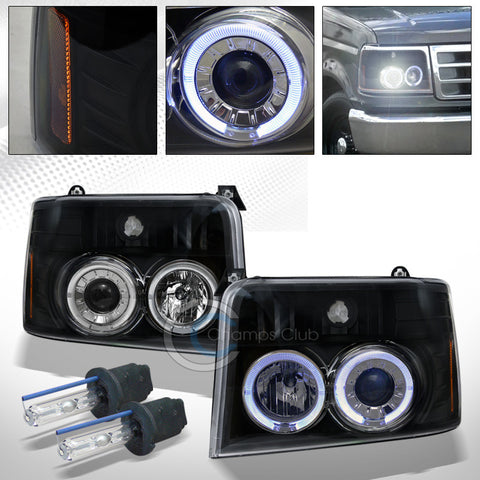 6000K HID XENON W/BLACK HALO PROJECTOR HEAD LIGHTS SIGNAL 1992-1996 F150/BRONCO
