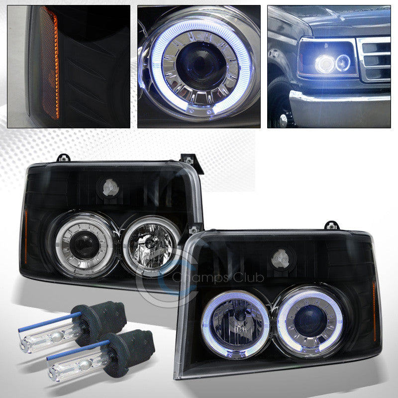 8000K HID XENON W/BLACK HALO PROJECTOR HEAD LIGHTS SIGNAL 1992-1996 F150/BRONCO
