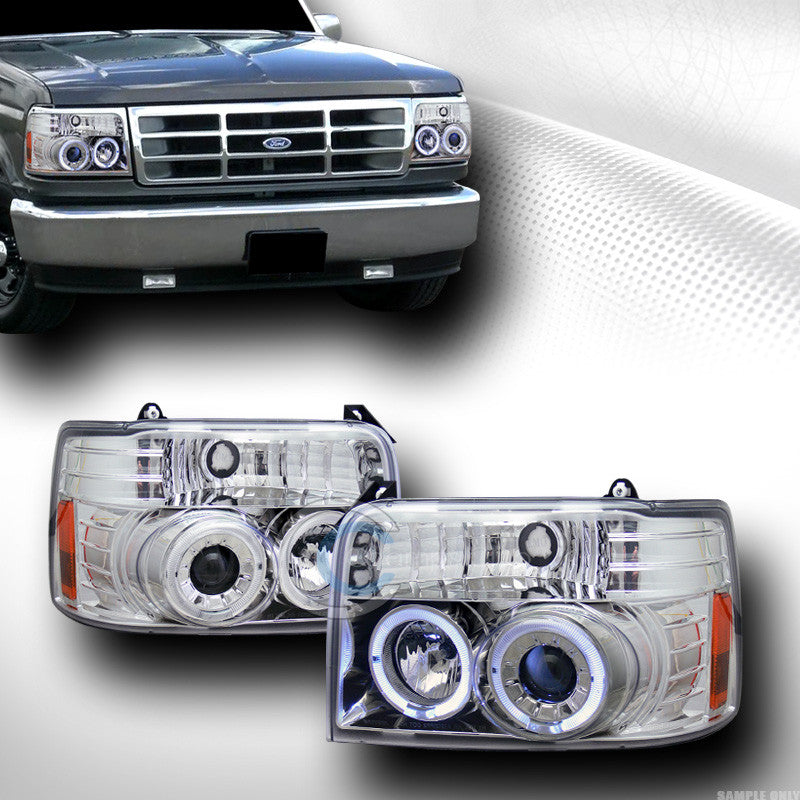 CHROME 2*HALO PROJECTOR HEAD LIGHTS BUMPER SIGNAL PARKING 92-96 FORD F150/BRONCO