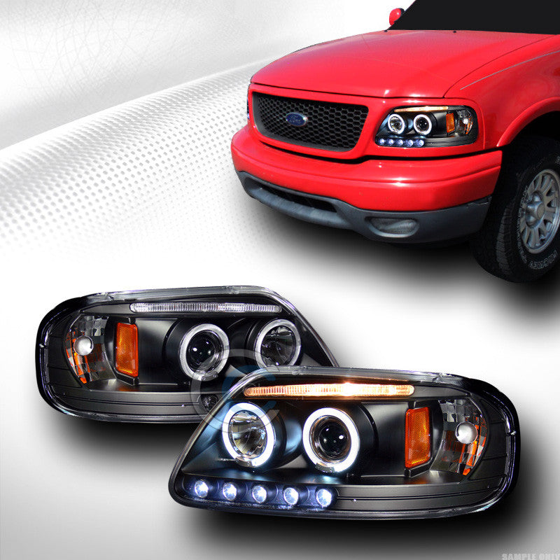 BLK DRL LED HALO RIMS PROJECTOR HEAD LIGHTS CORNER SIGNAL 97-03 F150/EXPEDITION