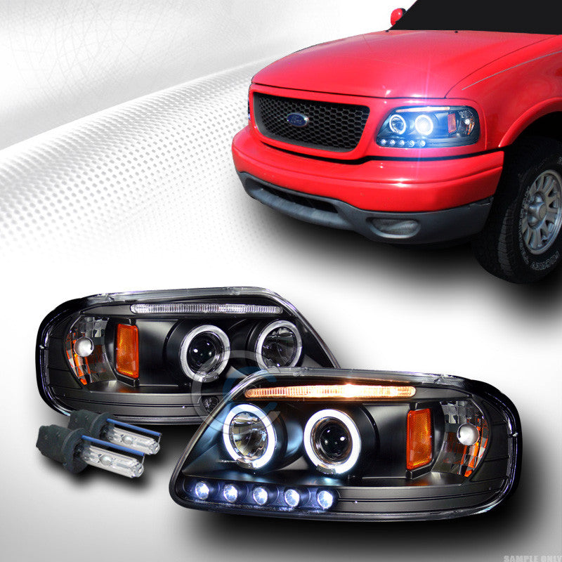 10000K HID XENON W/BLK HALO LED PROJECTOR HEAD LIGHTS 1997-2003 F150/EXPEDITION