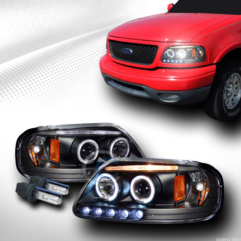 6000k HID XENON W/BLACK HALO LED PROJECTOR HEAD LIGHTS 1997-2003 F150/EXPEDITION