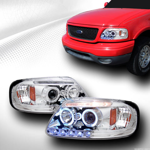 CHROME LED HALO PROJECTOR HEAD LIGHTS LAMP SIGNAL 1997-2003 FORD F150/EXPEDITION