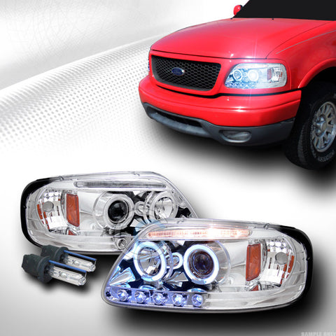8000k HID XENON W/CHROME HALO LED PROJECTOR HEAD LIGHT 1997-2003 F150/EXPEDITION