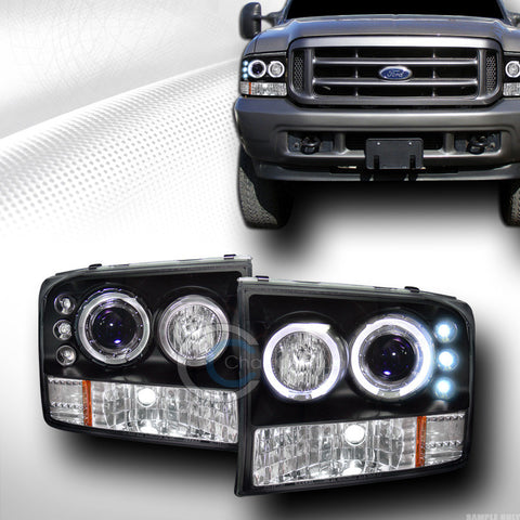 BLK LED 2*HALO PROJECTOR HEAD LIGHTS CORNER SIGNAL 1999-2004 FORD F250/EXCURSION