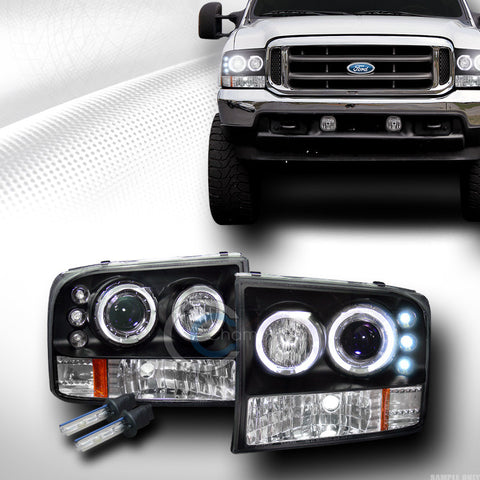 6000K HID XENON BLK LED HALO PROJECTOR HEAD LIGHTS LAMP 1999-2004 FORD F250 F350