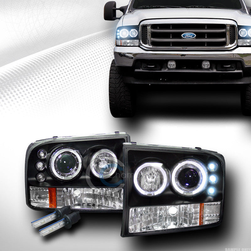 8000K HID XENON BLK LED HALO PROJECTOR HEAD LIGHTS LAMP 1999-2004 FORD F250 F350