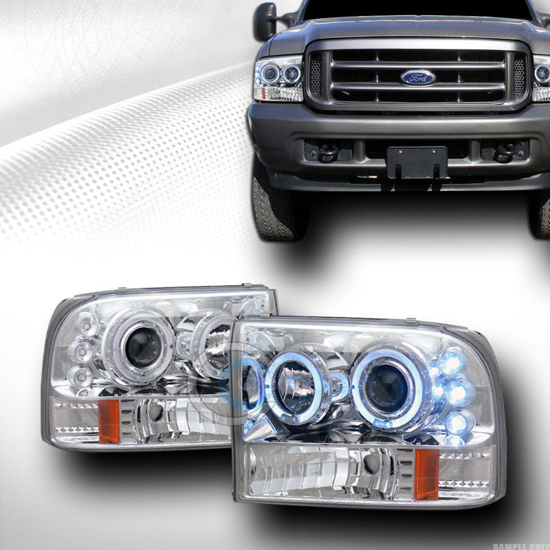 CHROME LED 2*HALO RIMS PROJECTOR HEAD LIGHTS CORNER SIGNAL 99-04 F250/EXCURSION