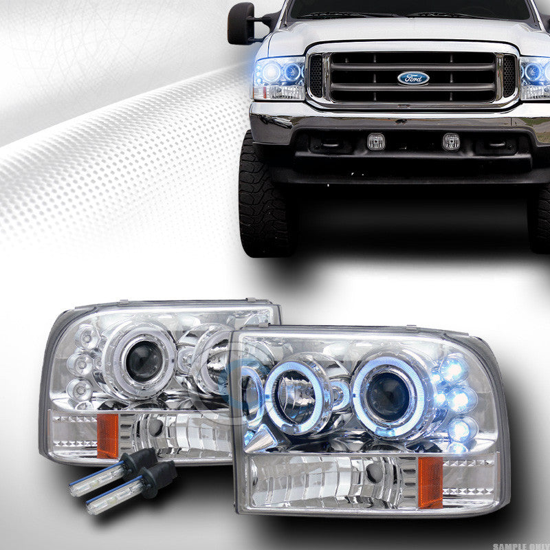 10000K HID XENON CHROME LED HALO PROJECTOR HEAD LIGHTS 1999-2004 FORD F250 F350