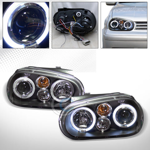 BLK DRL HALO RIMS PROJECTOR HEAD LIGHTS LAMPS SIGNAL 1999-2006 VW GOLF GTI MK4