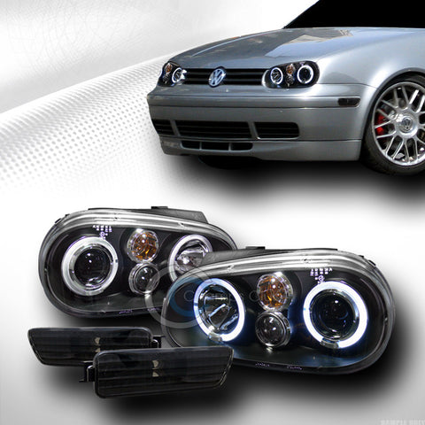 BLK HALO PROJECTOR HEAD LIGHTS W/DEPO BUMPER SIDE MARKER 1999-2005 GOLF GTI MK4