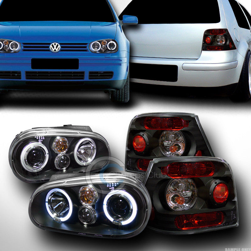 BLK HALO LED RIMS PROJECTOR HEAD LIGHTS+ALTEZZA TAIL LAMPS 1999-2006 VW GOLF MK4
