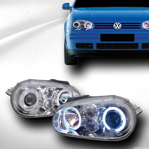 CHROME 2*HALO RIMS PROJECTOR HEAD LIGHTS LAMPS SIGNAL 1999-2006 VW GOLF GTI MK4