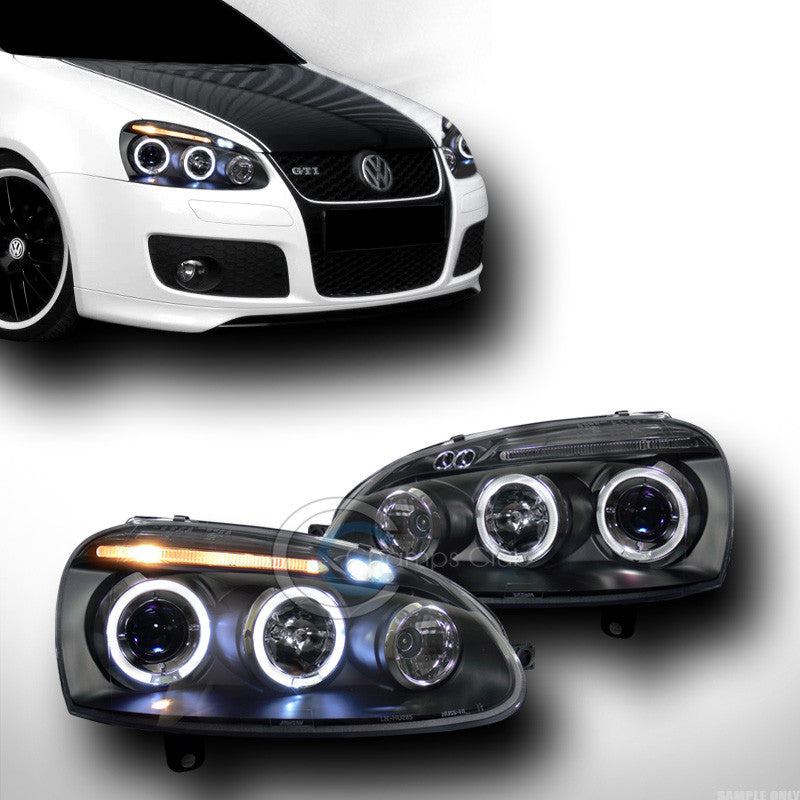 BLK DRL LED HALO PROJECTOR HEAD LIGHTS SIGNAL JY 2006-2009 VW GOLF GTI JETTA MKV