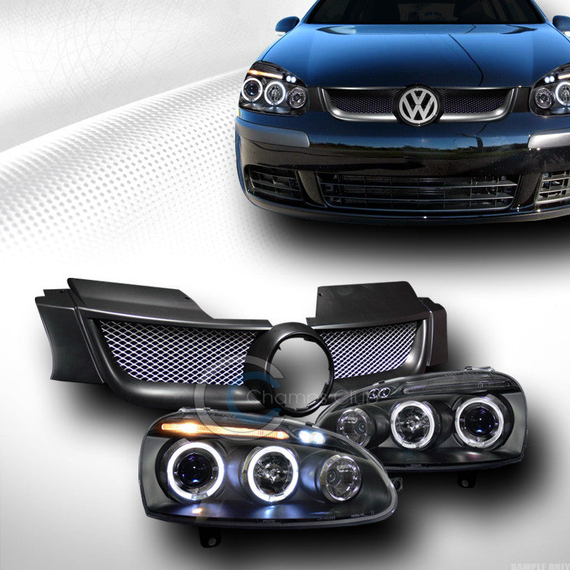BK HALO LED PROJECTOR HEAD LIGHT+ALUMINUM GRILL GRILLE 2006-2008 GOLF RABBIT MK5