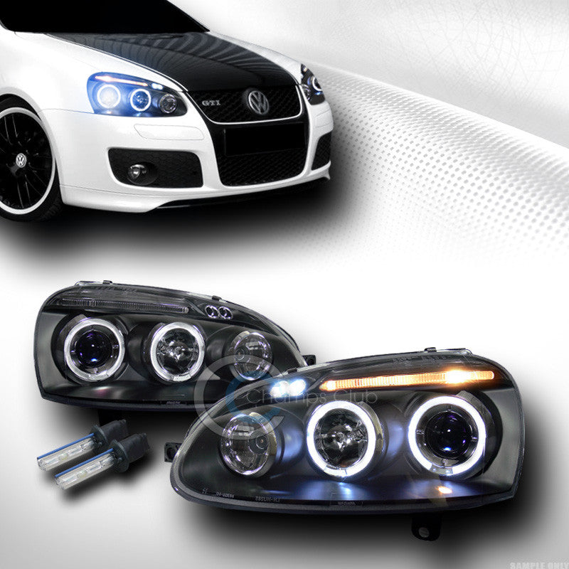 10000K HID XENON BLK LED HALO PROJECTOR HEAD LIGHTS 2006-2009 VW GOLF RABBIT MK5