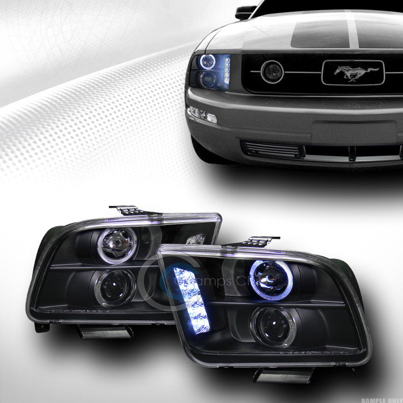 BLACK DRL LED HALO RIM PROJECTOR HEAD LIGHTS 2005-2009 FORD MUSTANG V6 V8 COBRA