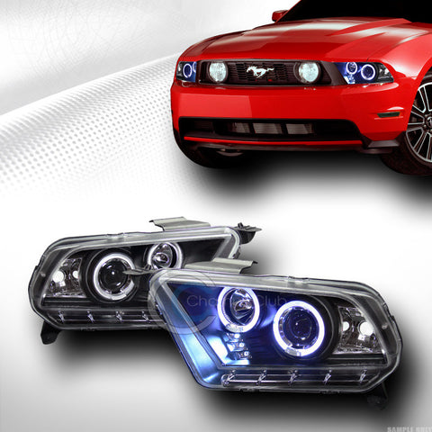 BLK DRL LED HALO RIMS PROJECTOR HEAD LIGHTS SIGNAL 2010-2014 FORD MUSTANG V6 V8