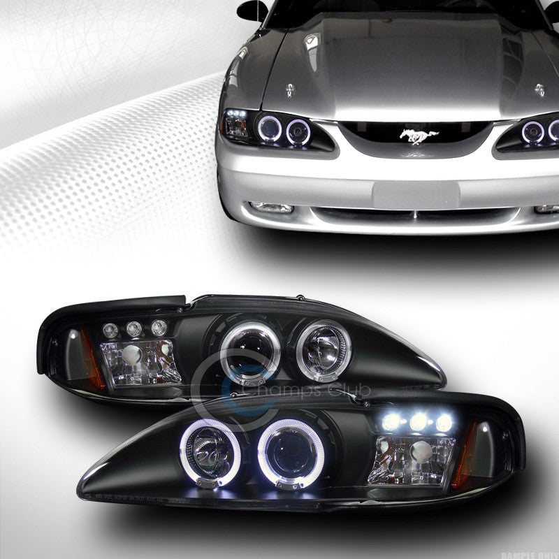 BLK DRL LED HALO RIMS PROJECTOR HEAD LIGHTS CORNER SIGNAL 1994-1998 FORD MUSTANG