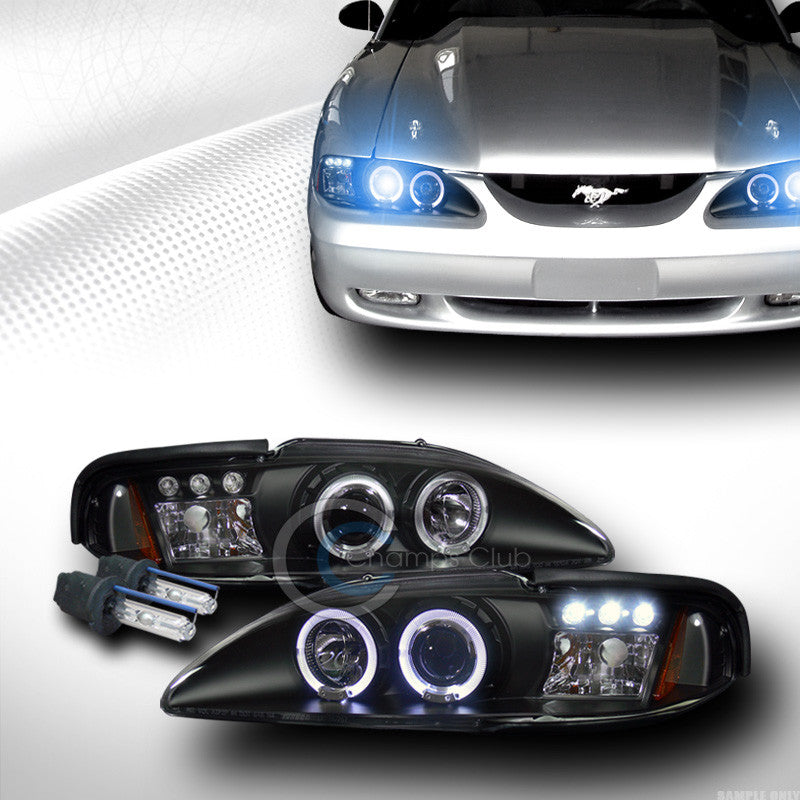 10000K HID XENON W/BLACK LED HALO PROJECTOR HEAD LIGHTS SIGNAL 1994-1998 MUSTANG