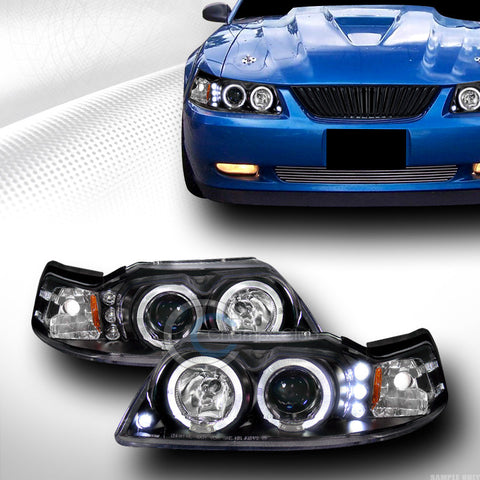 BLK DRL LED HALO RIMS PROJECTOR HEAD LIGHTS SIGNAL 1999-2004 FORD MUSTANG V6 V8