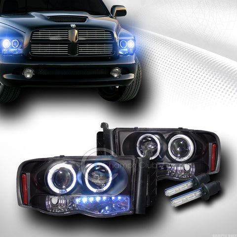 10000K HID XENON W/BLACK DRL LED HALO PROJECTOR HEAD LIGHTS SIGNAL 2002-2005 RAM