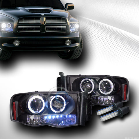 6000K HID XENON W/BLACK DRL LED HALO PROJECTOR HEAD LIGHTS SIGNAL 2002-2005 RAM