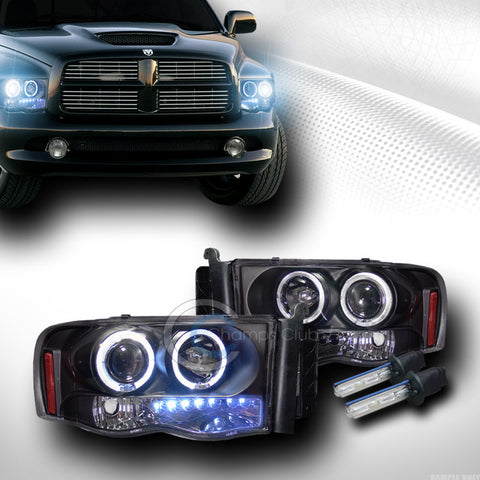 8000K HID XENON W/BLACK DRL LED HALO PROJECTOR HEAD LIGHTS SIGNAL 2002-2005 RAM