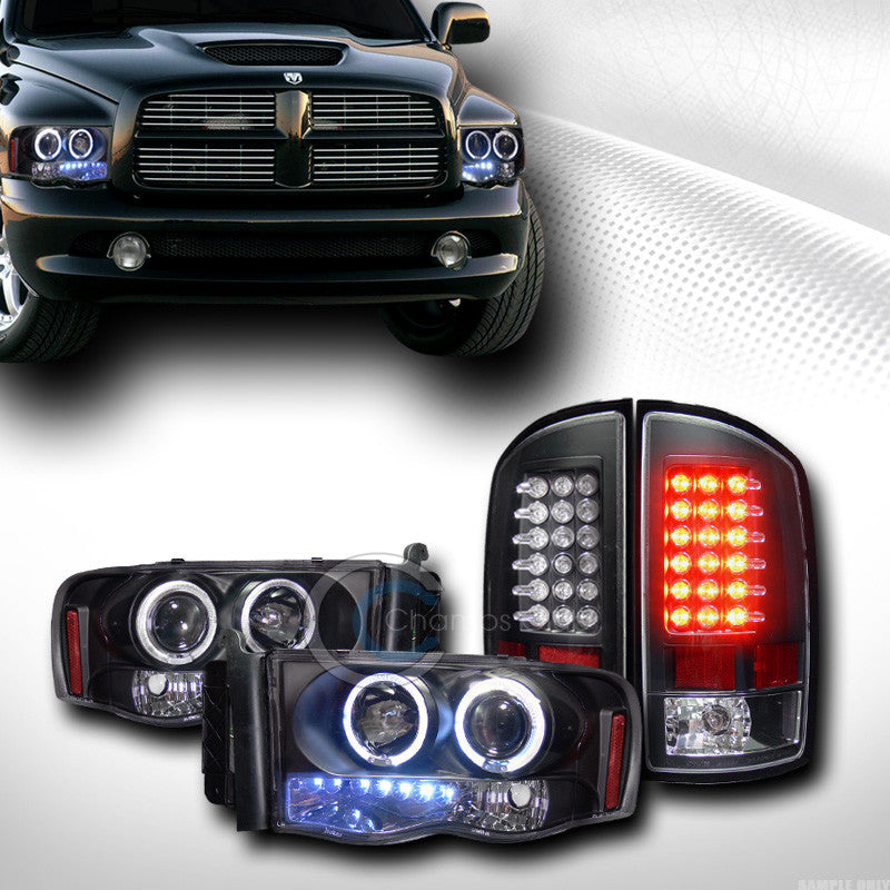 BLK HALO PROJECTOR HEAD LIGHTS SIGNAL W/LED TAIL LAMPS REAR 2002-2005 DODGE RAM