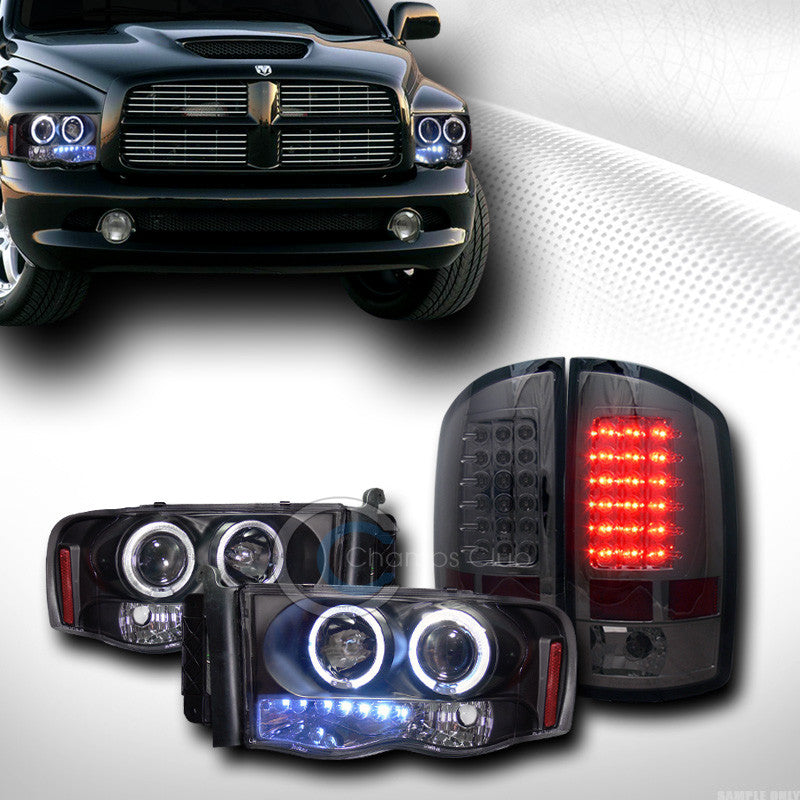 BLACK HALO PROJECTOR HEAD LIGHTS SIGNAL+LED TAIL LAMPS REAR SMOKE 2002-2005 RAM