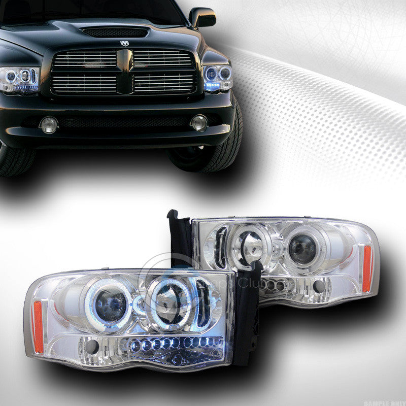 CHROME DRL LED HALO RIMS PROJECTOR HEAD LIGHTS LAMPS SIGNAL 2002-2005 DODGE RAM