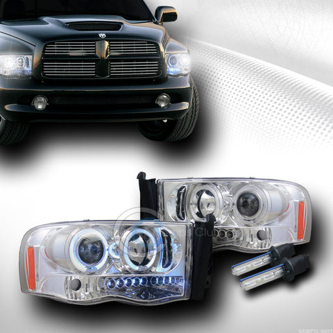 6000K HID XENON W/CHROME DRL LED HALO PROJECTOR HEAD LIGHTS SIGNAL 2002-2005 RAM