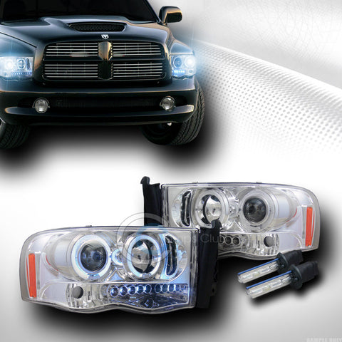 8000K HID XENON W/CHROME DRL LED HALO PROJECTOR HEAD LIGHTS SIGNAL 2002-2005 RAM