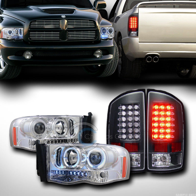 CHROME HALO PROJECTOR HEAD LIGHTS SIGNAL AM+LED TAIL LAMPS BLACK 2002-2005 RAM