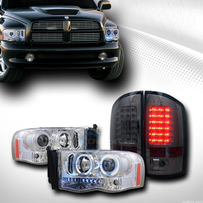 CHROME HALO PROJECTOR HEAD LIGHTS SIGNAL+LED TAIL LAMPS REAR SMOKE 2002-2005 RAM
