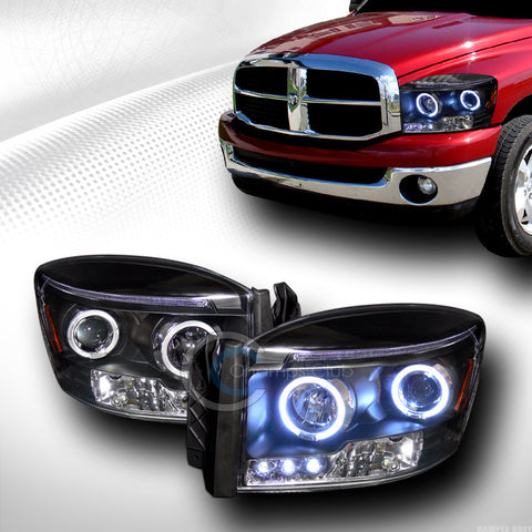 BLACK DRL LED 2*HALO RIMS PROJECTOR HEAD LIGHTS LAMPS SIGNAL 2006-2009 DODGE RAM