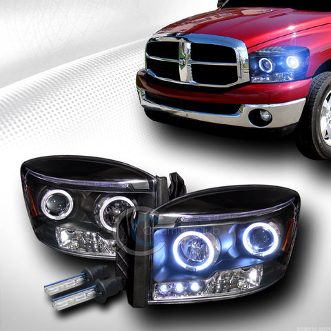 10000k HID XENON W/BLACK HALO DRL LED PROJECTOR HEAD LIGHTS SIGNAL 2006-2009 RAM