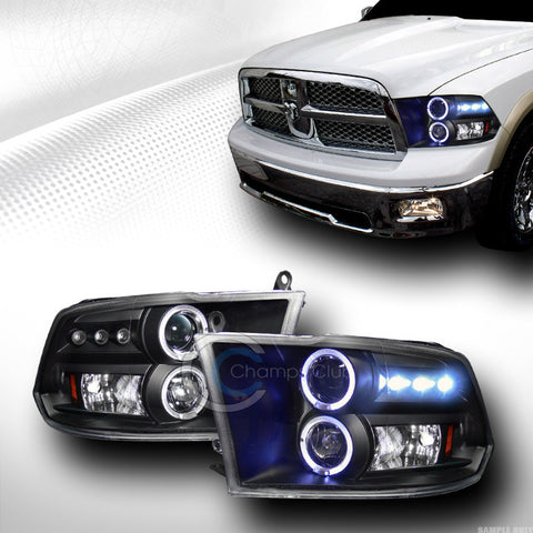 BLK DRL HALO LED PROJECTOR HEAD LIGHTS LAMPS SIGNAL AMBER 09-16 DODGE RAM TRUCK