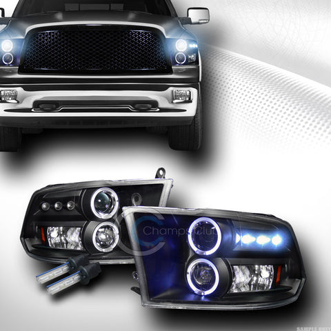 8000K HID XENON BLK LED HALO PROJECTOR HEAD LIGHT LAMP 2009-2016 DODGE RAM TRUCK