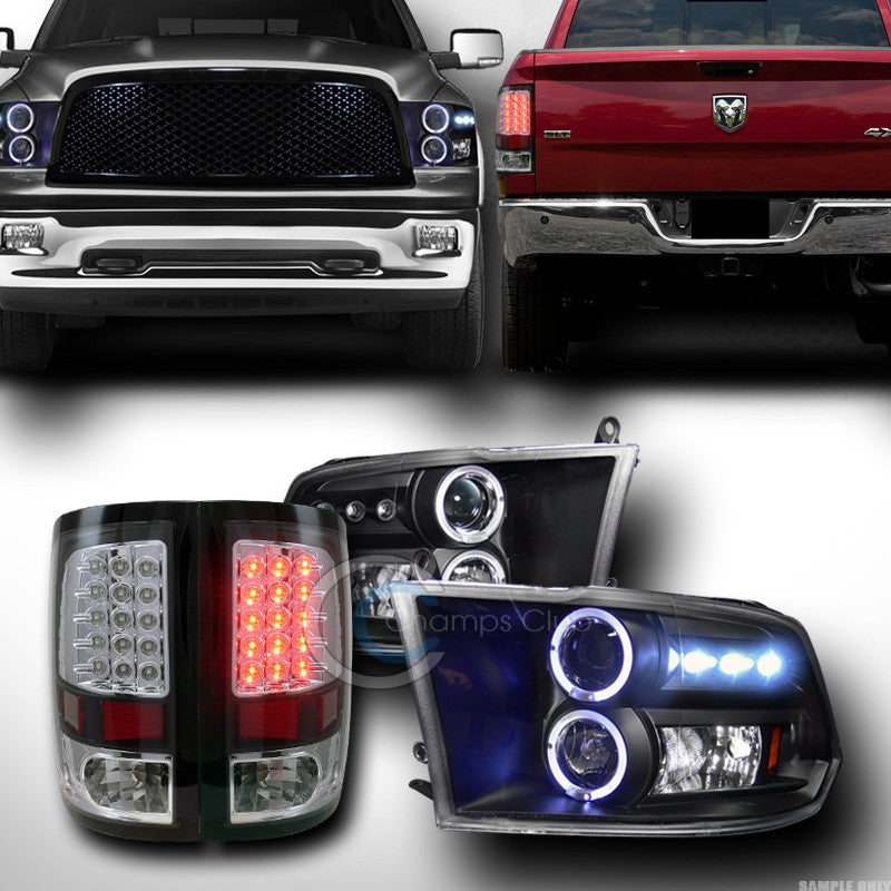BLK DRL HALO PROJECTOR HEAD LIGHT SIGNAL+LED TAIL BRAKE LAMP 2009-2016 DODGE RAM
