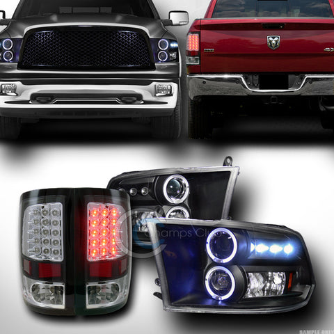 BLK DRL HALO PROJECTOR HEAD LIGHT SIGNAL+LED TAIL BRAKE LAMP 2009-2016 DODGE RAM