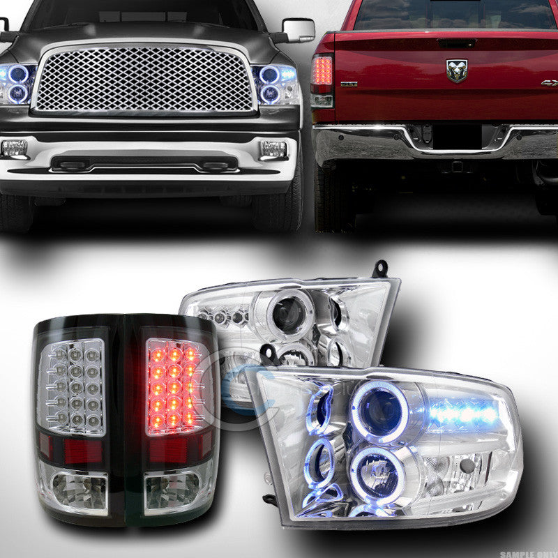 CHROME HALO PROJECTOR HEAD LIGHTS SIGNAL+LED TAIL LAMPS BLK 2009-2016 DODGE RAM