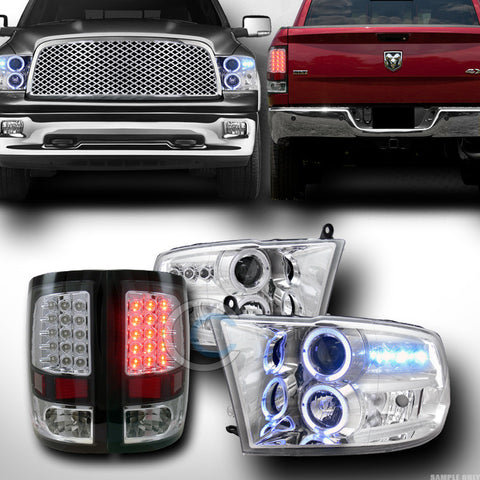 CHROME HALO PROJECTOR HEAD LIGHTS SIGNAL+LED TAIL LAMPS BLK 2009-2016 DODGE RAM