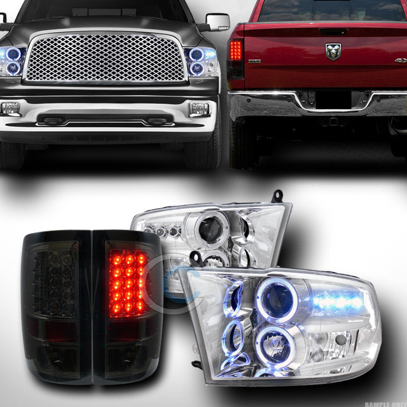 CHROME HALO PROJECTOR HEAD LIGHTS SIGNAL+LED TAIL LAMP SMOKE 2009-2016 DODGE RAM