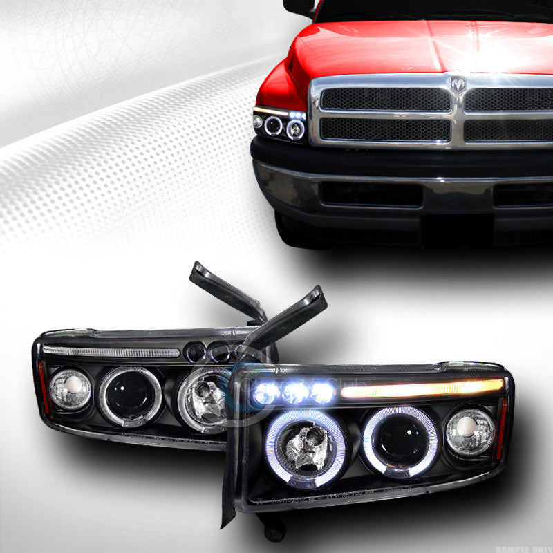 BLK DRL LED ANGEL EYE HALO RIMS PROJECTOR HEAD LIGHTS SIGNAL 1994-2001 DODGE RAM