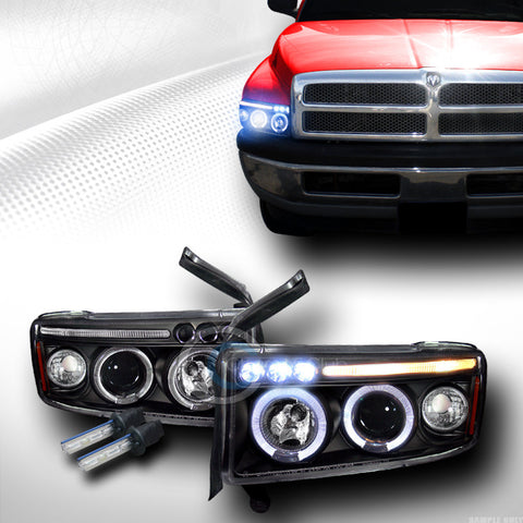 10000K HID XENON BLACK LED HALO PROJECTOR HEAD LIGHTS SIGNAL 1994-2001 DODGE RAM