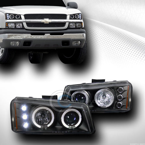 BLK DRL LED DUAL HALO RIMS PROJECTOR HEAD LIGHTS LAMPS JY 03-06 CHEVY SILVERADO