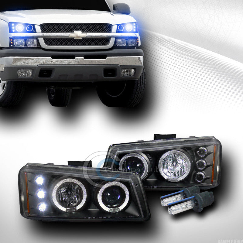 10000K HID XENON W/BLK LED HALO PROJECTOR HEAD LIGHTS LAMP 03-06 CHEVY SILVERADO