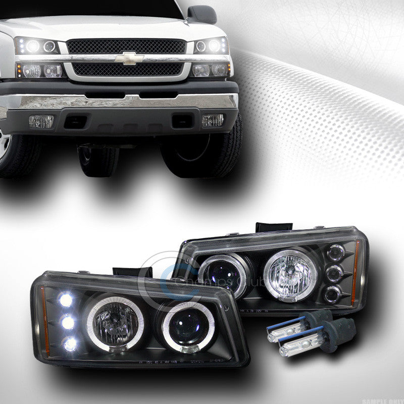 6000K HID XENON W/BLK LED HALO PROJECTOR HEAD LIGHTS LAMP 03-06 CHEVY SILVERADO